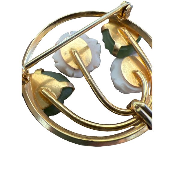 Vintage Van Dell Bojar Style Floral Brooch Etched Green Glass Leaves Prong Set - Picture 5 of 7